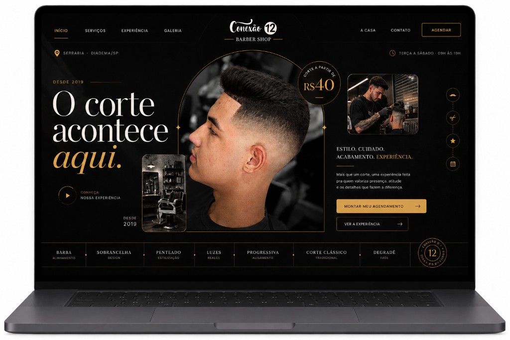 Conexão 12 Barber Shop — landing page para barbearia em desktop
