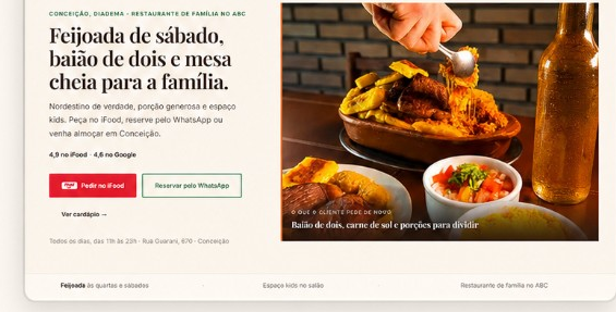 Demonstração conceitual — landing page para restaurante